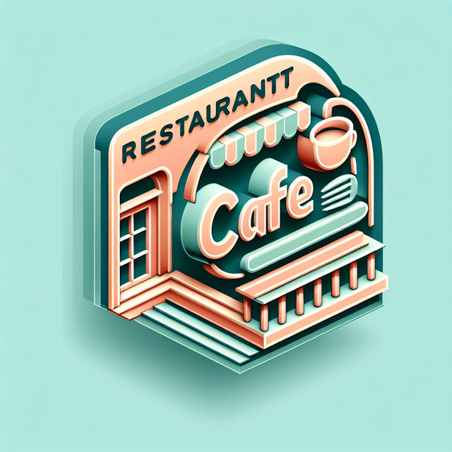 3d logo restaurant cafe designed retro style transparency logo not contain any primary themes include sea-green color ligh...