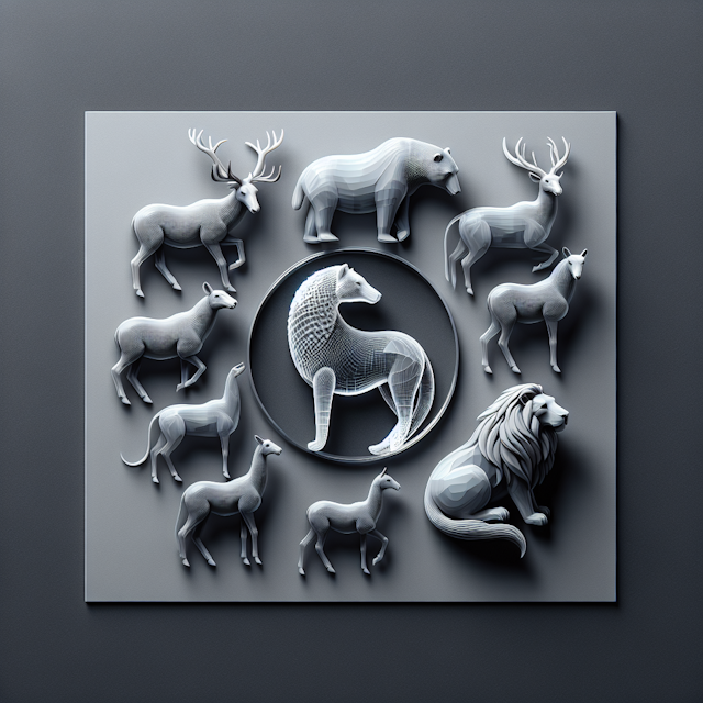 3d logo featuring realistic transparent animals slate gray backdrop logo not have any its color also slate gray