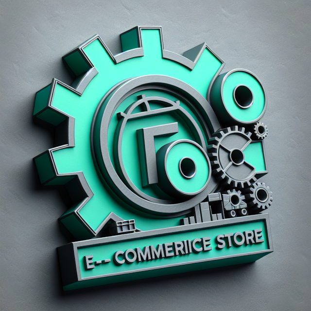 industrial-style 3d realistic e-commerce store logo design feature sea green as prominent color placed backdrop slate gray...