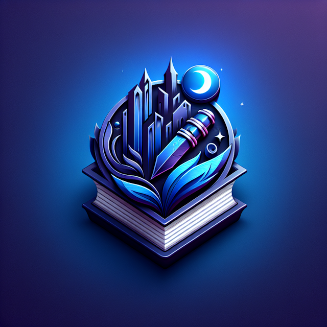 design 3d realistic logo media publishing company logo have elements fantasy genre logo blue violet color accents deep blu...