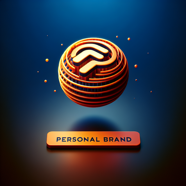 3d levitating personal brand logo design exude high-tech aesthetic incorporate vibrant orange hues dark blue providing str...