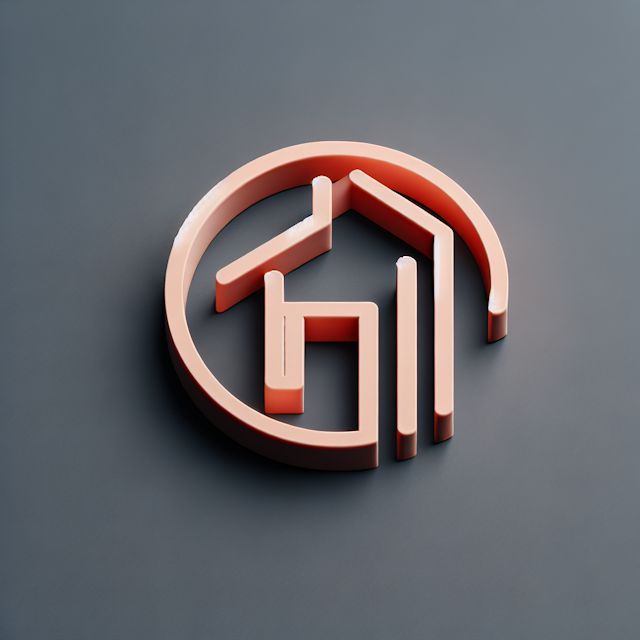 generate 3d minimalist design real estate logo slate grey logo itself colored light salmon hue please ensure design realis...