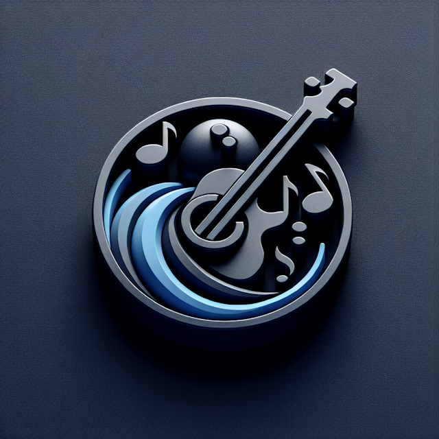 generate 3d logo design indicative music bands logo designed realistic manner use dark blue as primary color elements slat...