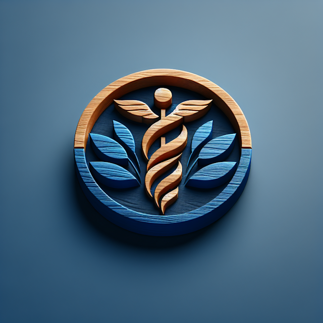 3d realistic logo represents theme health wellness design hold air elegance main colors used deep blue burlywood elements ...