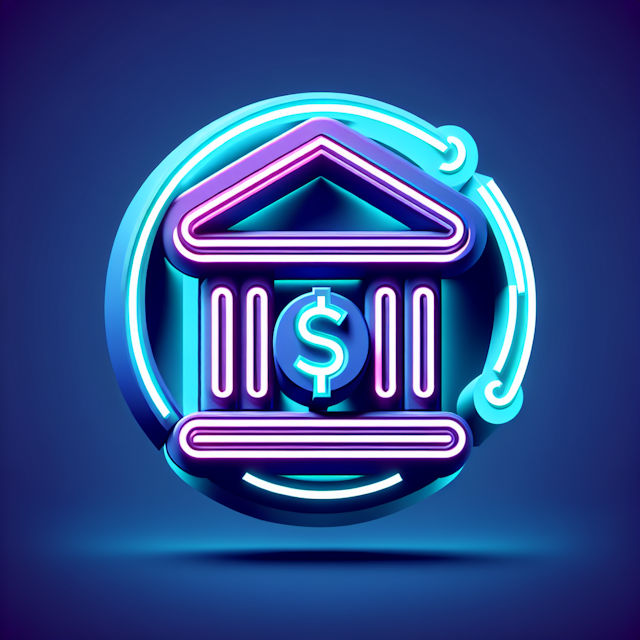 3d financial services logo appears levitating design neon-themed have blue-violet color complemented turquoise accents ple...