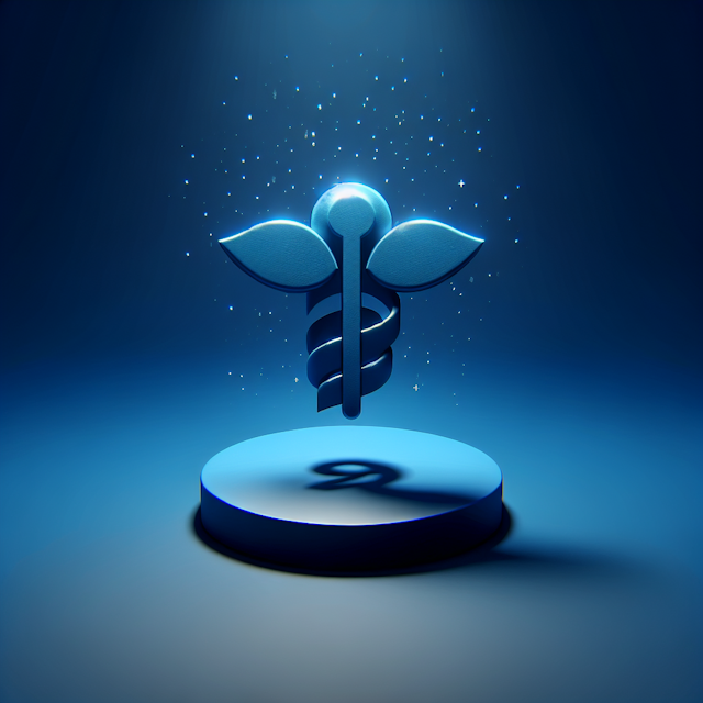 3d levitating logo represents health wellness designed cartoonish style logo floats midst dark blue while it itself posses...