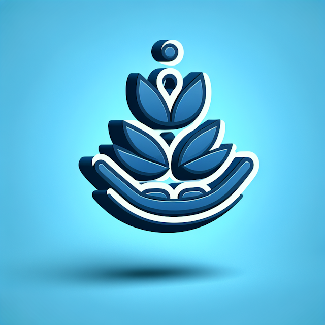 3d wellness-themed logo appears levitate it possess cartoonish aesthetic make use two shades color blue; dark blue deep bl...