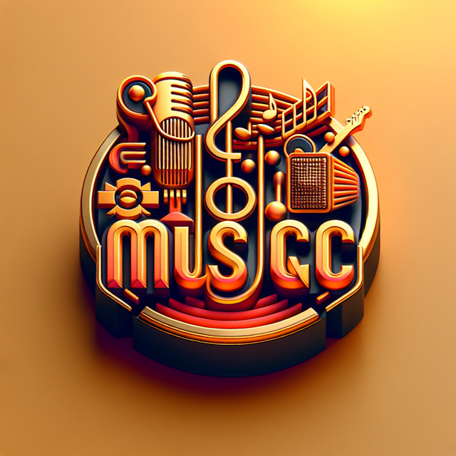 3d realistic design music band's logo design adopt retro style presented gold color additionally logo vibrant enhanced sha...