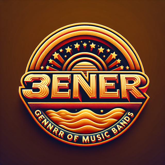 3d realistic genre music bands logo design reminiscent retro styles logo have rich gold color as feature vibrant shades or...