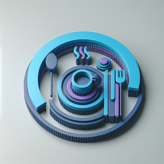 3d realistic-looking logo restaurant cafe use high-tech design aesthetic incorporating color scheme medium slate blue blue...