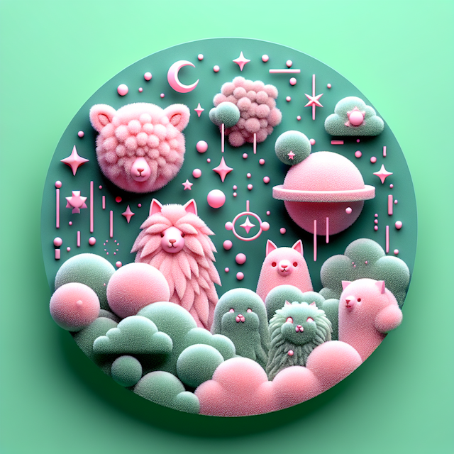 3d logo featuring fluffy animals incorporating space design primary elements logo include textures details reminiscent suc...