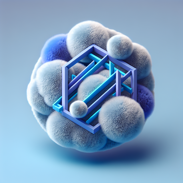 3d fluffy logo hypothetical fashion brand designed high-tech aesthetics logo's colored medium slate blue while main logo e...