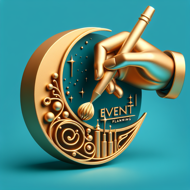 3d realistic logo symbolizing event planning design exhibit high degree realism color turquoise use gold color design elem...