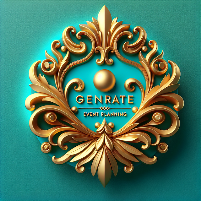 generate realistic 3d event planning logo design incorporate luxurious look rich gold elements vibrant turquoise logo not ...