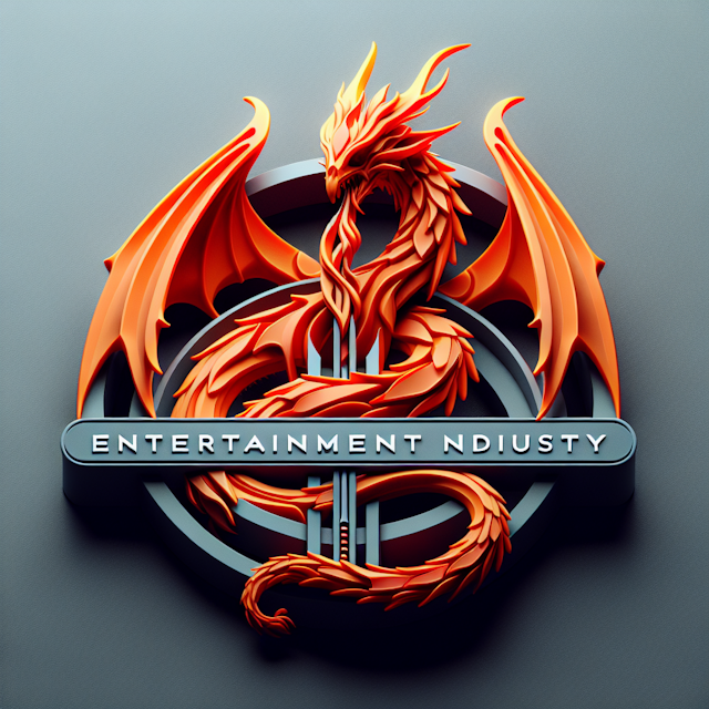 generate 3d realistic entertainment industry logo fantasy design logo feature color orange-red predominantly it must stand...