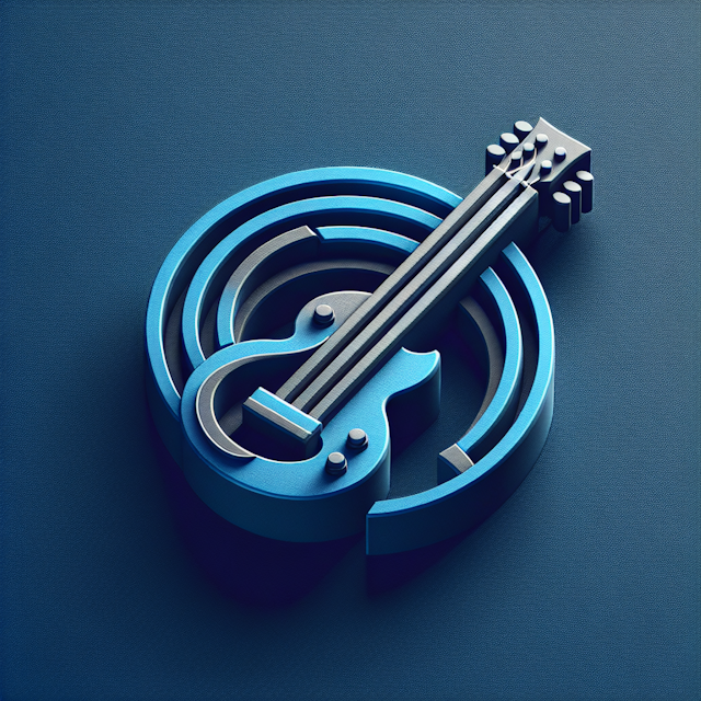 realistic 3d logo symbolizing music bands design embrace retro aesthetic featuring deep blue as color incorporate shades s...