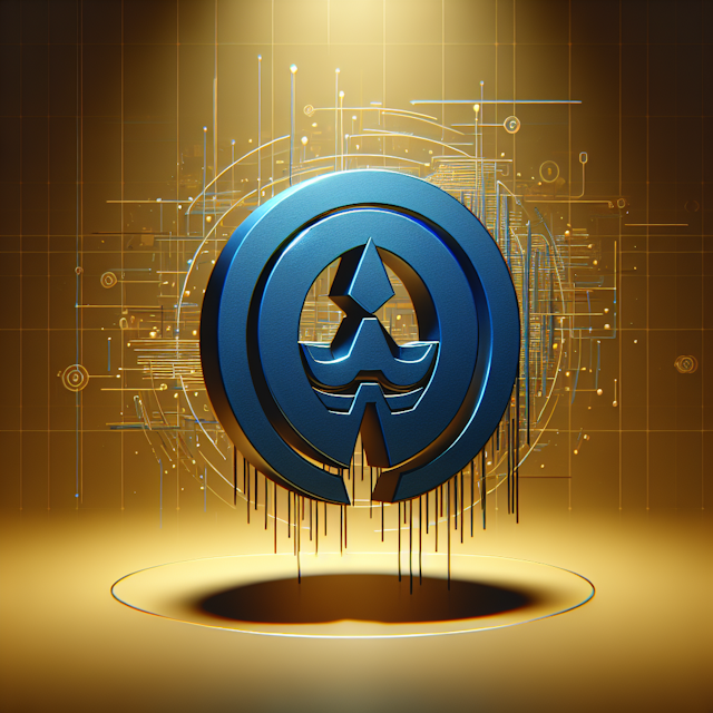 3d digital artwork anonymous technology company logo levitating exhibiting modern design logo have deep blue color golden ...