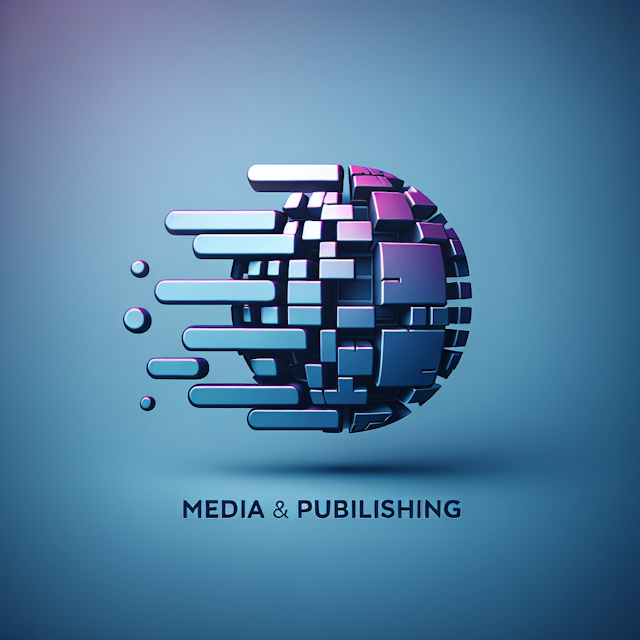 generate 3d high-tech design levitating media publishing logo color medium slate blue while logo itself have blue-violet c...