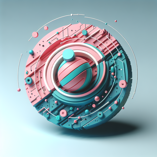 3d render abstract tech company logo incorporates space-themed design principal colors pink turquoise note there textual e...