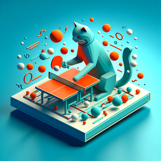 generate 3d encapsulates gaming industry unique manner surreal scene represent cat skillfully playing game ping pong logo ...