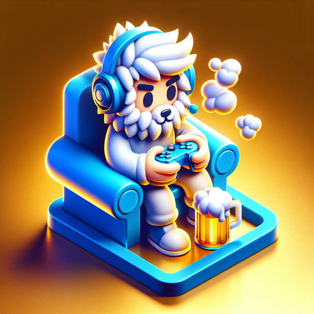 fluffy 3d logo embodying scene tech company it feature cartoonish character representing gamer engrossed playing games dri...