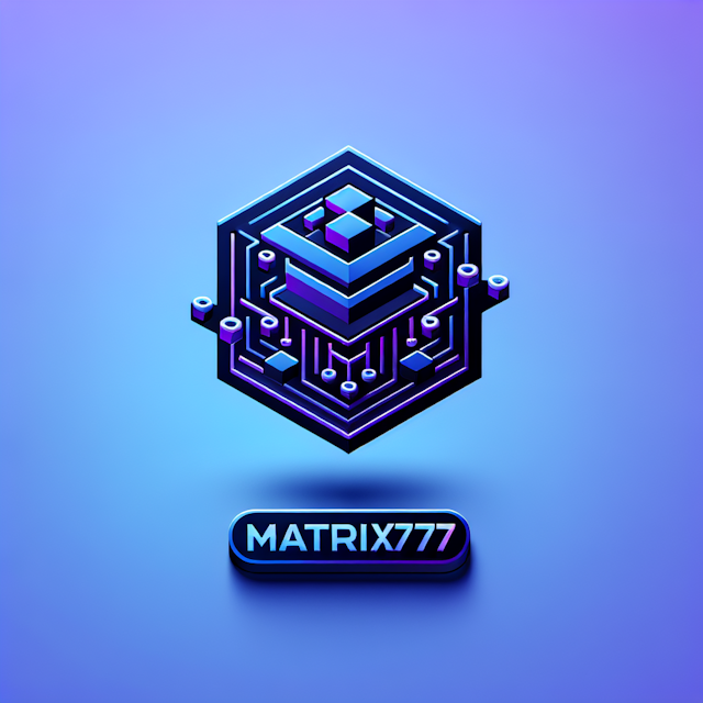 3d high-tech design logo levitating fictional technology company named matrix777 it medium slate blue blue violet primary ...