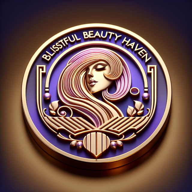 3d rendering beauty cosmetics themed logo fictitious salon named 'blissful beauty haven' design influenced by art deco sty...