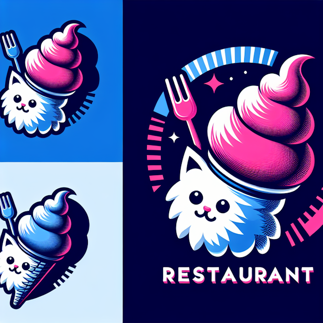 fluffy 3d graphical logo restaurants cafes combines elements cat ice cream cone logo styled imitate pop art characterized ...