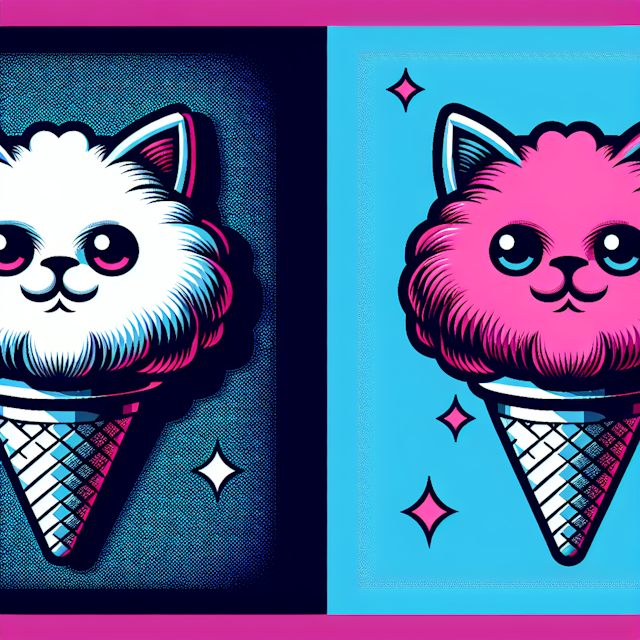 generate 3d pop-art style logo restaurant cafe primary elements logo fluffy cat ice cream cone designed pop art technique ...