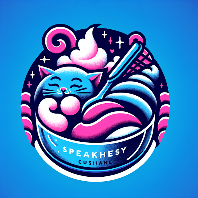 generate 3d fluffy logo speakeasy cuisine establishment logo depicts delightful scene cat ice cream as primary elements de...