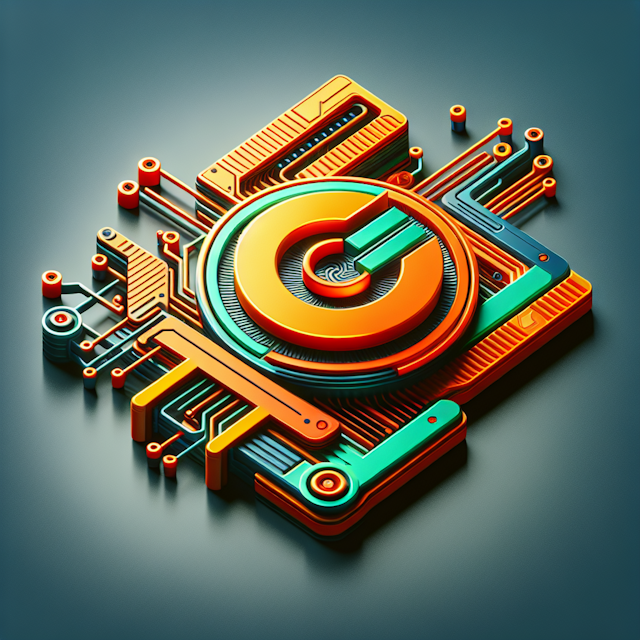 generate realistic 3d technology company's logo logo have high-tech design vibrant orange bright green as primary colors p...