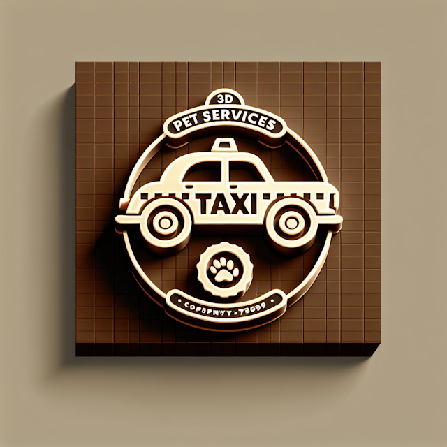 generate vintage-style 3d pet services logo theme 'taxi' logo have chocolate color primary elements design including silho...