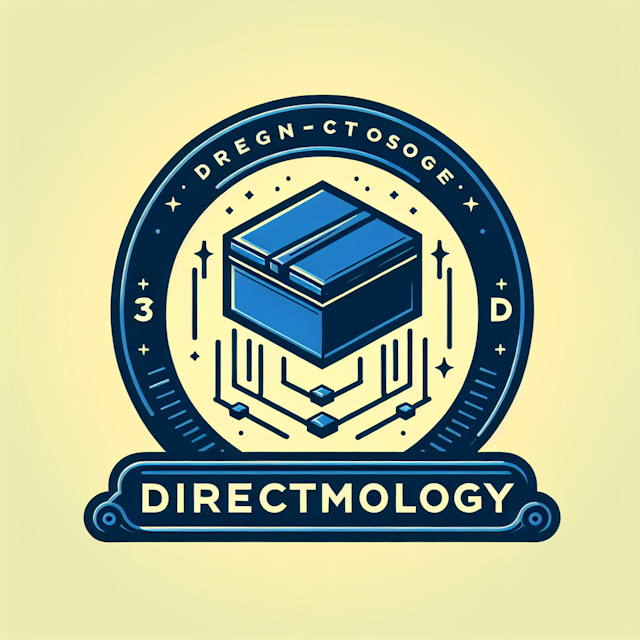 high-tech design logo 3d e-commerce store features directnology logo levitating use deep blue primary elements light yello...