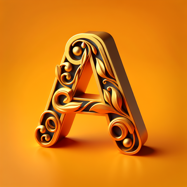 realistic 3d art design logo featuring yellow decorative letter 'a' logo embody elegance its design color vibrant orange p...