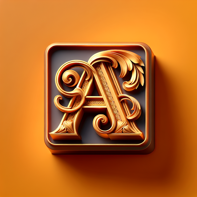 piece 3d art design realistic artwork feature vibrant orange decorative letter 'a' as central motif 'a' rendered golden ye...