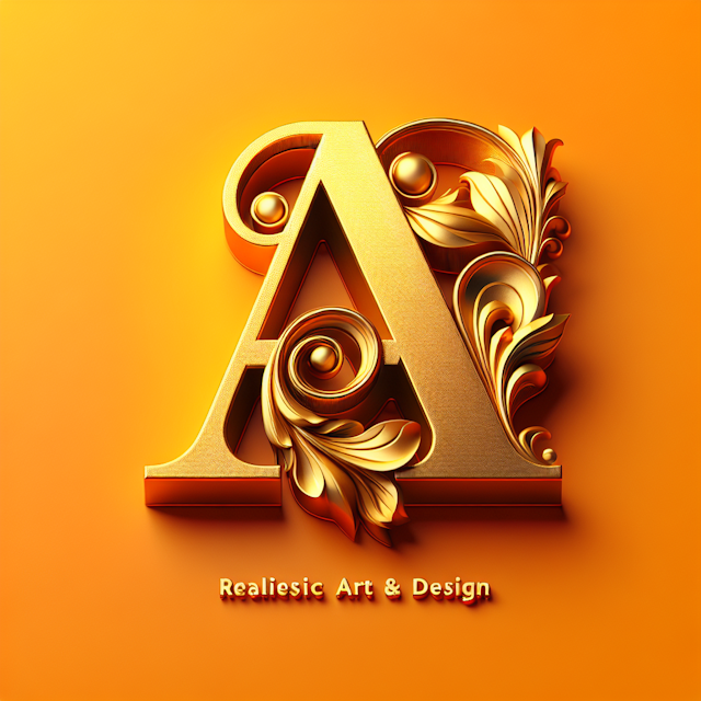 realistic 3d art design logo featuring decorative 'a' letter presented vibrant shade yellow it sits vibrant orange offerin...