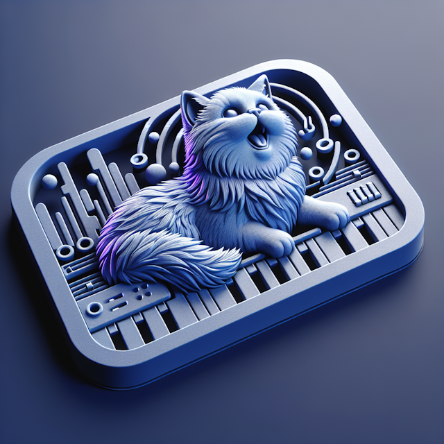 3d featuring fluffy cat captivatingly singing song sci-fi setting scene medium slate blue primary elements logo being rend...