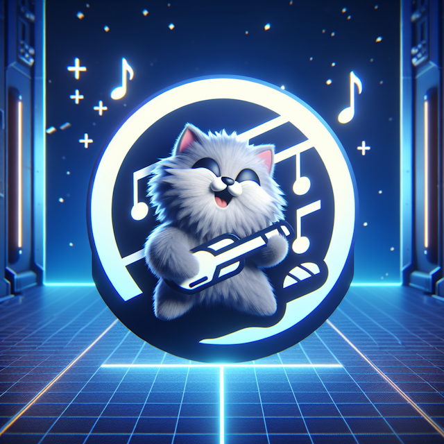 3d fluffy cartoon cat character belting out musical tune sci-fi design setting scene surrounded by medium slate blue prima...