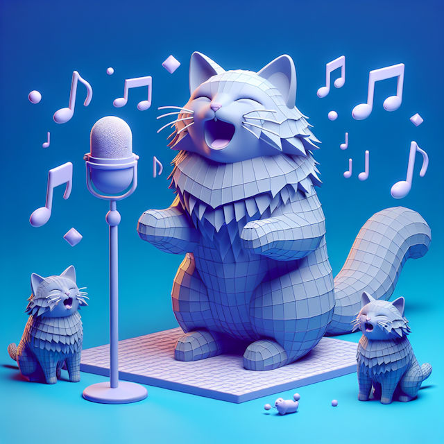 generate 3d fluffy cat singing song cat designed sci-fi style color medium slate blue while primary elements presumably ca...