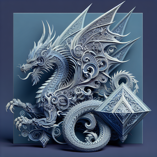 generate realistic 3d imagery fantasy-inspired royal dragon model diamond shape designed intricacy complexity medium slate...