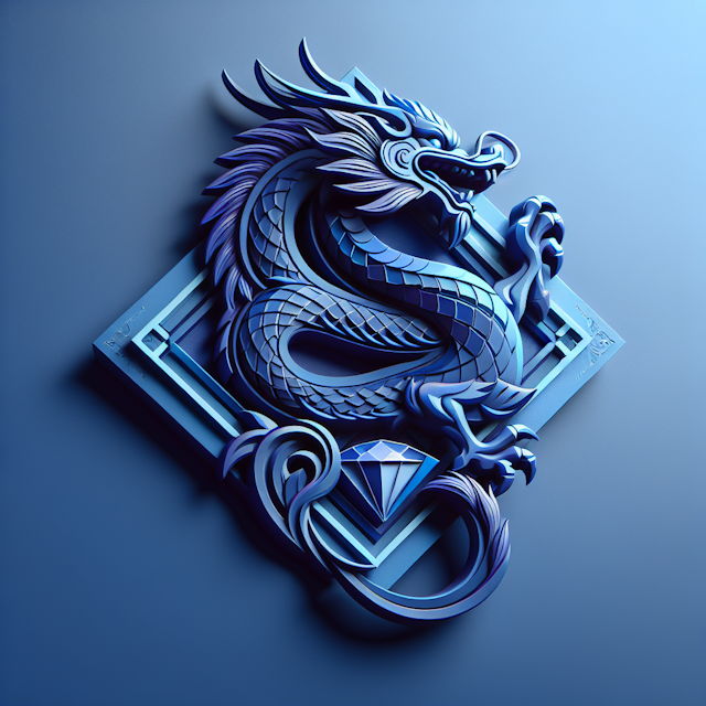 vivid 3d logo realistic design featuring royal dragon model diamond elements dragon diamond elements are shade blue-violet...