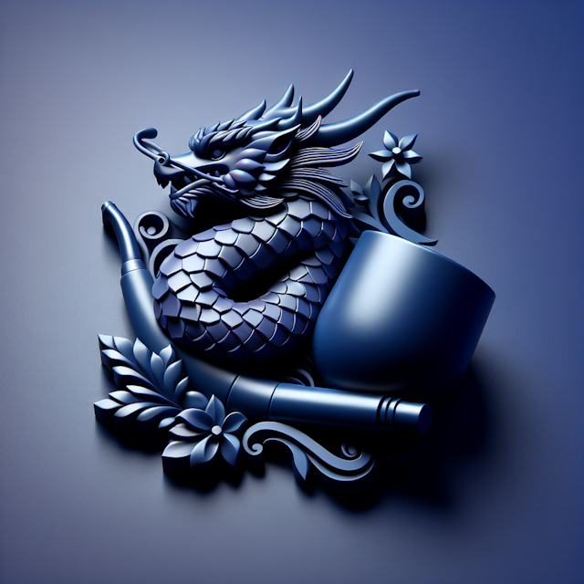 realistic 3d logo featuring pipe majestic model dragon scene has medium slate blue blue violet as primary color elements d...