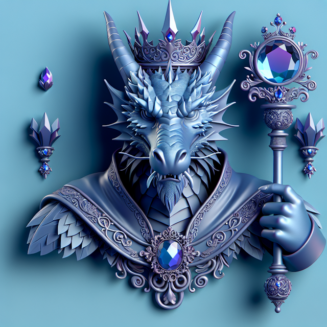 3d realistic dragon king without implying any real-world connections dragon king depicted ornamental crystal scepter near ...