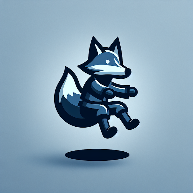 levitating 3d logo cartoonish style primary elements cosplayed as fictional character resembling fox dark blue color logo ...