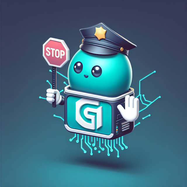 visualize 3d mascot associated golang programming language levitating donned police cap stop sign design have high-tech th...