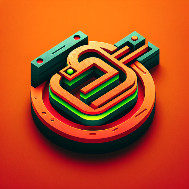 generate realistic 3d logo named 'dave' logo embrace high-tech design aesthetic combination orange-red bright green as col...