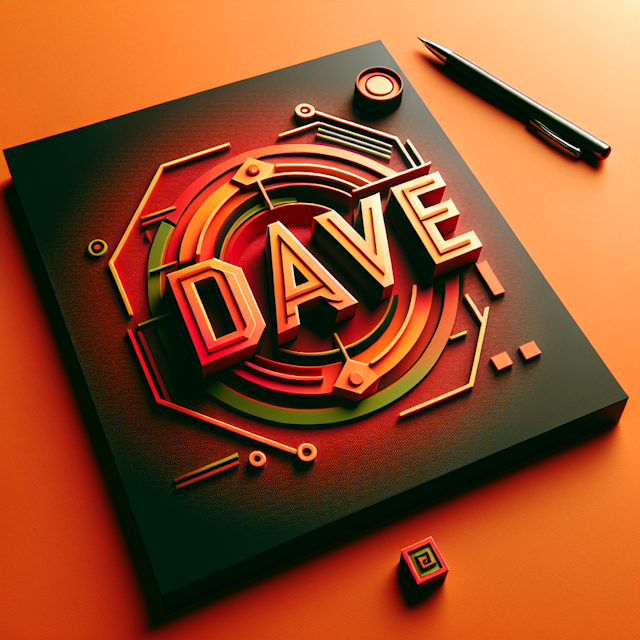 realistic 3d logo inscription 'dave' color orange-red high-tech design tone primary elements logo possibly consisting geom...