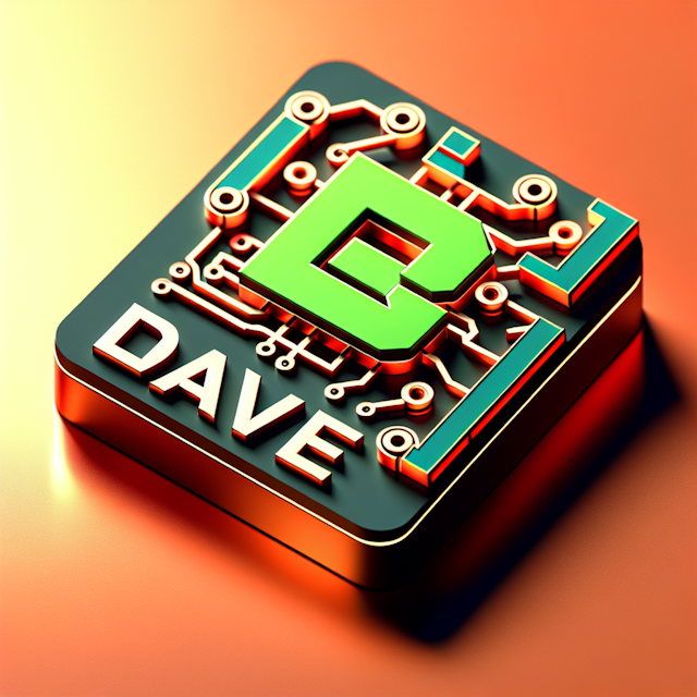 generate realistic 3d high-tech logo named dave logo's design innovative futuristic while shades orange red primary elemen...