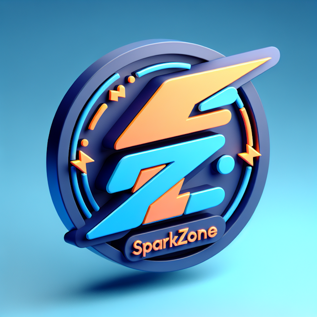 generate 3d modern playful logo hypothetical e-store called sparkzone logo have bold rounded font electric blue letter 'z'...