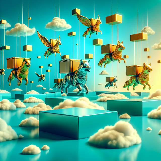 imagine fantastic scene featuring 3d graphics levitating delivery animals colours are saturated vibrant radiating lustrous...